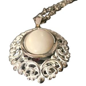 Rare - Unique Antique White Filagree & Stone Necklace